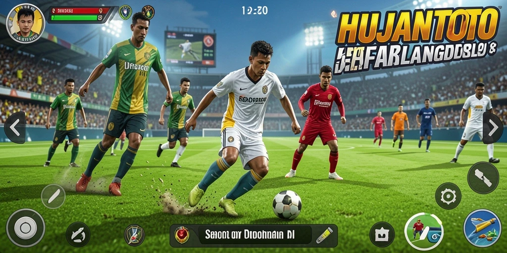 Tampilan gameplay HUJANTOTO yang mendebarkan dengan aksi sepak bola.