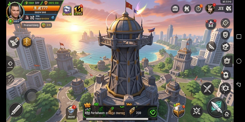 Tampilan gameplay <strong>JET77</strong> dengan strategi menara pertahanan yang menarik.