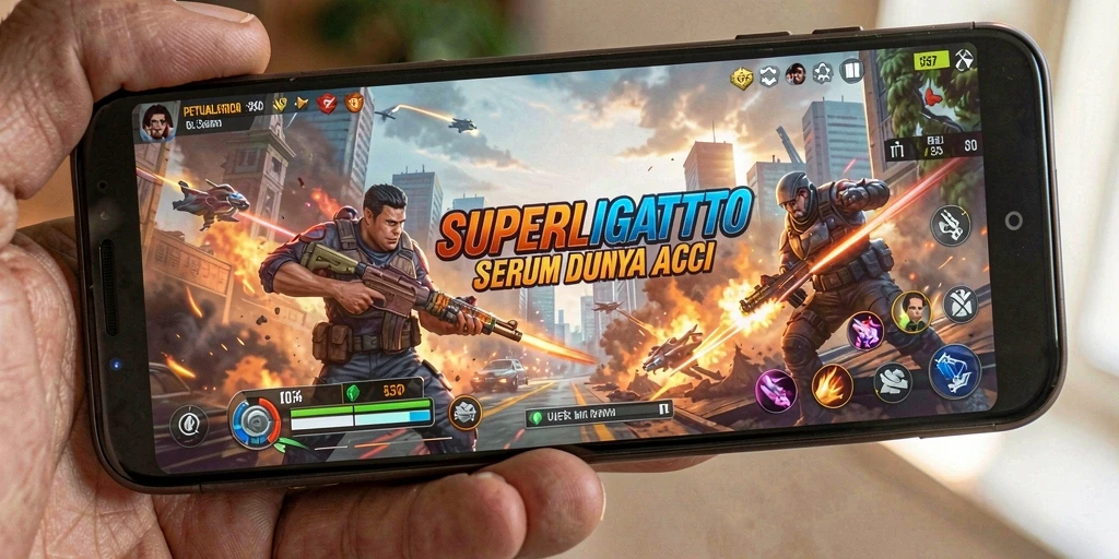 Screenshot gameplay SUPERLIGATOTO yang menampilkan aksi mendebarkan dan karakter utama.