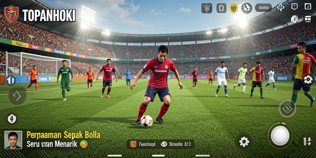Tampilan gameplay sepak bola yang seru dan menarik.