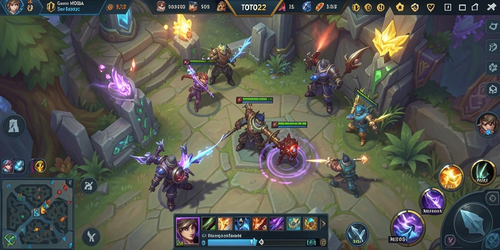 Screenshot TOTO22 menunjukkan pertempuran epik di arena MOBA.