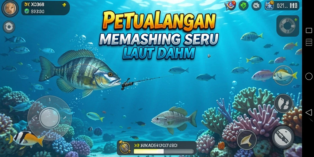 Gameplay memancing seru dengan pemandangan bawah laut yang menakjubkan.